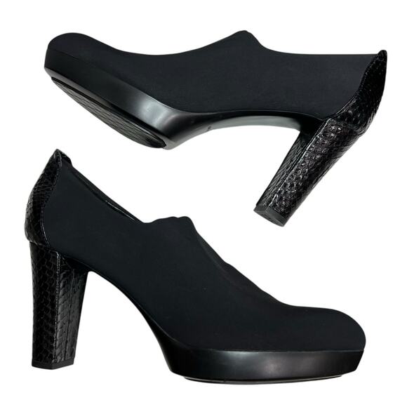 Donald J Pliner Evelyn Platform Pumps Womens 10 Black Stretch Snakeskin Timeless - Picture 1 of 16